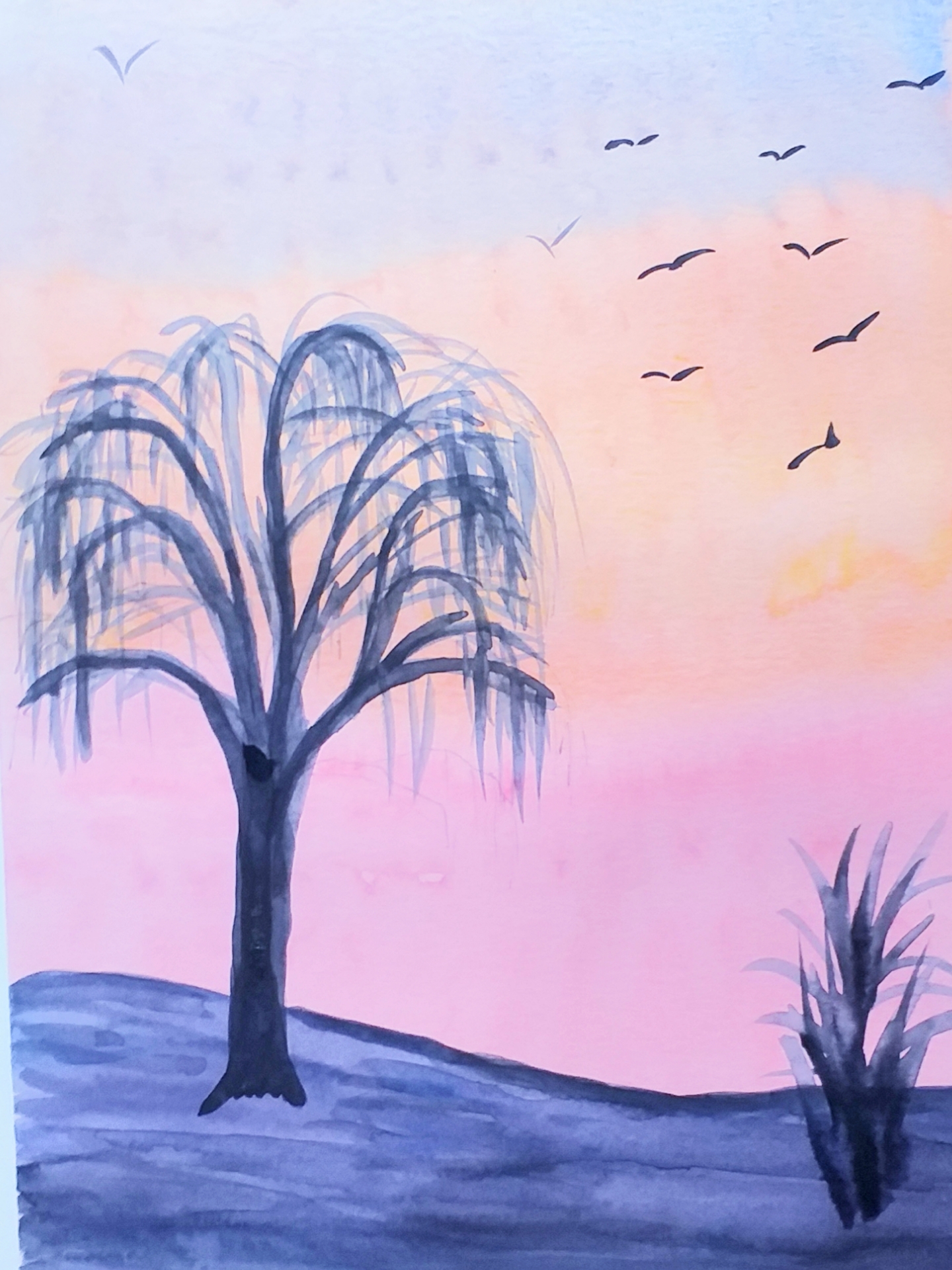 Watercolour of a sunset by Linda